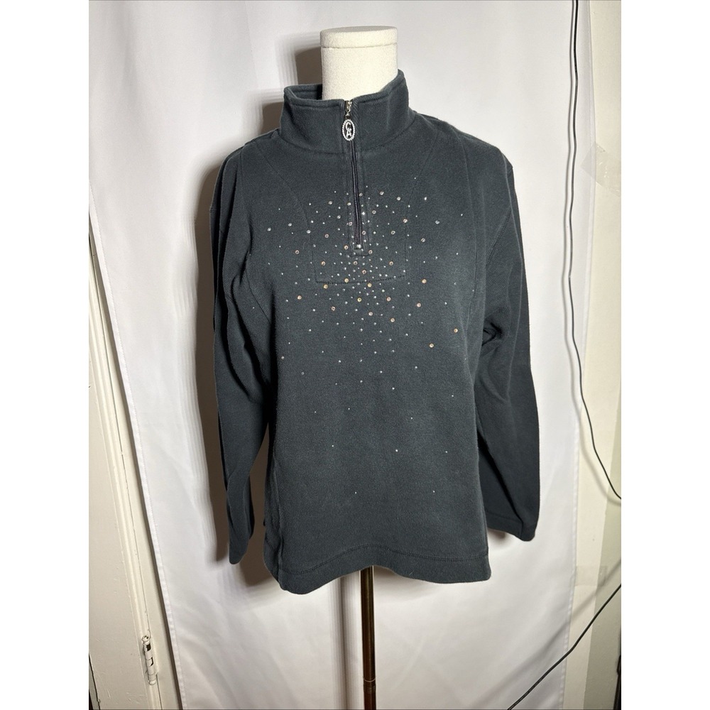 Christine Alexander 100% Cotton Black Pullover Half Zip Sweater Sparkle Size SM